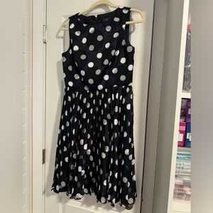 Adrianna Papell casual dress black white polka dot pleated skirt